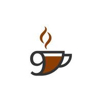 tazza di caffè icona design numero 9 logo concept vettore