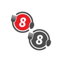 icona di forchetta e cucchiaio che circonda il design del logo numero 8 vettore