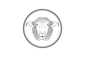 design del logo dell'etichetta del bollo dell'emblema del distintivo dell'azienda agricola dell'agnello delle pecore retrò vintage vettore