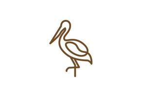 uccello dell'airone della cicogna del pellicano del fenicottero minimalista semplice con il profilo della linea del caffè per il vettore di progettazione del logo del caffè