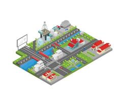 illustrazione di una mappa della città con sito minerario in stile isometrico vettore