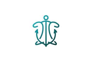 line art del vettore di progettazione del logo dell'ancora della tartaruga marina nautica oceanica