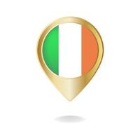 bandiera dell'Irlanda sulla mappa del puntatore dorato, illustrazione vettoriale eps.10