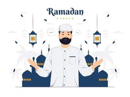 uomo sull'illustrazione del concetto di ramadan kareem vettore