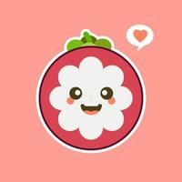 illustrazione di mangostano cartone animato piatto carino e kawaii. illustrazione vettoriale di mangostano carino con un'espressione sorridente. simpatico disegno della mascotte della frutta