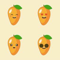 illustrazione di mango del fumetto piatto carino e kawaii. illustrazione vettoriale di mango carino con espressione sorridente. simpatico disegno della mascotte del mango