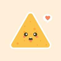 simpatico e kawaii cartone animato personaggio felice tortilla chip. illustrazione vettoriale di caratteri nachos