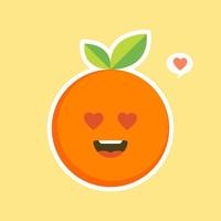 personaggio dei cartoni animati carino e kawaii arancione. illustrazione del carattere della frutta organica felice sana. agrumi ad alto contenuto di vitamina c. acido, aiutando a sentirsi freschi. vettore
