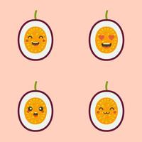 carino sorridente frutto della passione esotico. personaggio di frutta kawaii. icona di vettore colorato isolato di progettazione di frutta tropicale