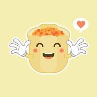 kawaii e simpatici personaggi vettoriali di gnocchi cinesi. piatto asiatico con la faccia sorridente. tradizione della cucina orientale. gnocco con carne, verdure. emoji divertenti, emoticon. illustrazione a colori del fumetto isolato