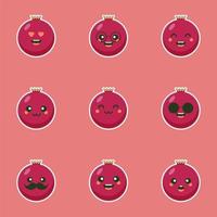 simpatico e kawaii personaggio dei cartoni animati di melograno isolato su sfondo colorato illustrazione vettoriale. icona faccia emoticon positiva e amichevole divertente. sorriso felice cartone animato viso cibo emoji, frutta comica vettore