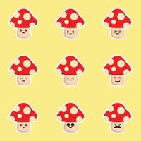 illustrazione vettoriale di design piatto con carattere di funghi carino e kawaii