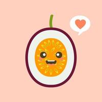 carino sorridente frutto della passione esotico. personaggio di frutta kawaii. icona di vettore colorato isolato di progettazione di frutta tropicale