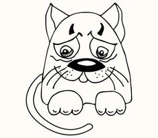 personaggio del gatto triste e sconvolto disegnato con un pennarello. personaggio dei cartoni animati, imitazione del disegno di un bambino. vettore