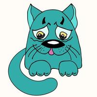 personaggio del gatto triste e sconvolto disegnato con un pennarello. personaggio dei cartoni animati, imitazione del disegno di un bambino. vettore