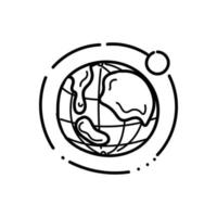 una semplice icona della terra con la luna, uno schizzo disegnato a mano di un elemento in stile doodle. spazio. terra. pianeti. sistema solare. illustrazione vettoriale isolata