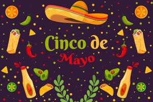 sfondo piatto cinco de mayo vacanza messicana vettore