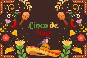 sfondo di celebrazione piatto cinco de mayo vettore