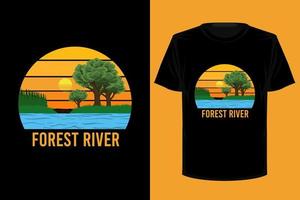design della maglietta vintage retrò foresta fiume vettore