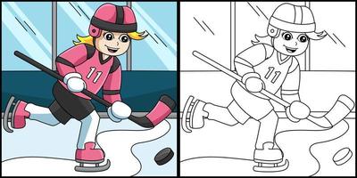 ragazza che gioca a hockey da colorare pagina illustrazione vettore