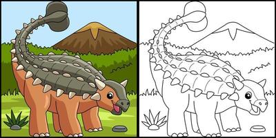 illustrazione della pagina di colorazione del dinosauro ankylosaurus vettore