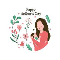 illustrazione piana floreale del fiore del bambino di festa della mamma felice vettore