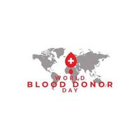 Giornata mondiale della donazione di sangue disegno dell'illustrazione del simbolo del vettore dell'icona del logo dello sfondo della mappa del mondo