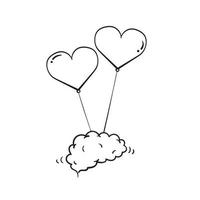 cervello di doodle disegnato a mano e vettore di illustrazione del concetto di amore isolato