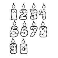 candela di compleanno disegnata a mano con icona numero illustrazione isolata in doodle vettore