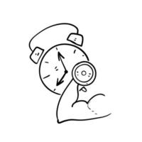 vettore di illustrazione dell'icona del tempo di fitness doodle disegnato a mano isolato