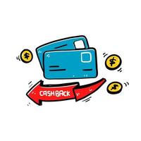 vettore di illustrazione di simbolo di cashback doodle disegnato a mano in stile doodle