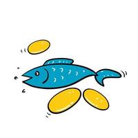 vettore di illustrazione dell'icona dell'olio di pesce doodle disegnato a mano isolato