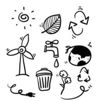 doodle disegnato a mano natura energia relativa icona illustrazione vettore isolato