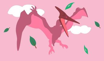 lo pteranodonte rosa sta volando nel cielo rosa. dinosauro rosa vettore