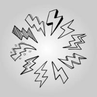 set di illustrazioni di schizzo di simbolo di fulmine elettrico doodle vettoriale disegnato a mano. tuono, illustrazione vettoriale