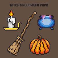 pacchetto di halloween strega pixel art vettore