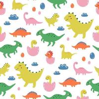 scarabocchiare il modello di dinosauro. stampa infantile senza cuciture con simpatici dinosauri giocosi, per tessuti per bambini, confezioni, carta da parati, abbigliamento. illustrazione vettoriale