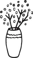 vaso con fiori. elemento disegnato a mano in stile doodle. scandinavo. casa accogliente, hygge vettore