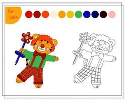 libro da colorare per bambini dai colori. pagliaccio tigre nel circo, vettore