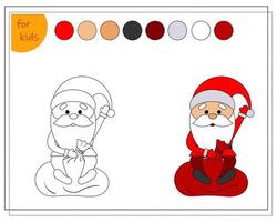 libro da colorare per bambini, Babbo Natale è seduto su una borsa con regali vettore