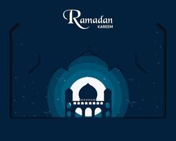 sagoma piatta della moschea del ramadan kareem vettore