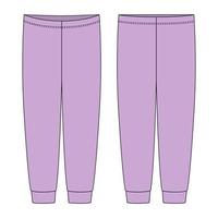pigiama per bambini pantaloni disegno tecnico. colore viola. modello di disegno dei pantaloni di abbigliamento per la casa dei bambini isolato.