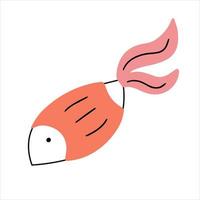 carino pesce sorridente con faccia bambino icona disegnata a mano in stile doodle vettore