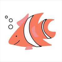 carino pesce sorridente con faccia bambino icona disegnata a mano in stile doodle vettore