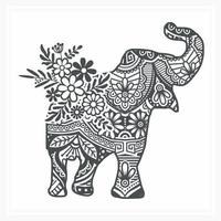 mandala elefante con fiore, illustrazione vettoriale. vettore