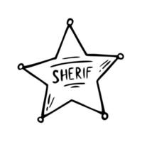 stella dello sceriffo disegnata a mano in stile doodle buono per la stampa simbolo del concetto occidentale illustrazione vettoriale isolato