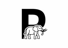 lettera iniziale p con linea a forma di elefante art vettore