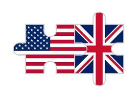 pezzi del puzzle delle bandiere degli Stati Uniti e del Regno Unito. illustrazione vettoriale isolato su sfondo bianco