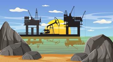 concetto di industria petrolifera con piattaforma petrolifera offshore vettore
