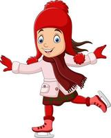 bambina carina che indossa abiti invernali pattinaggio su ghiaccio vettore